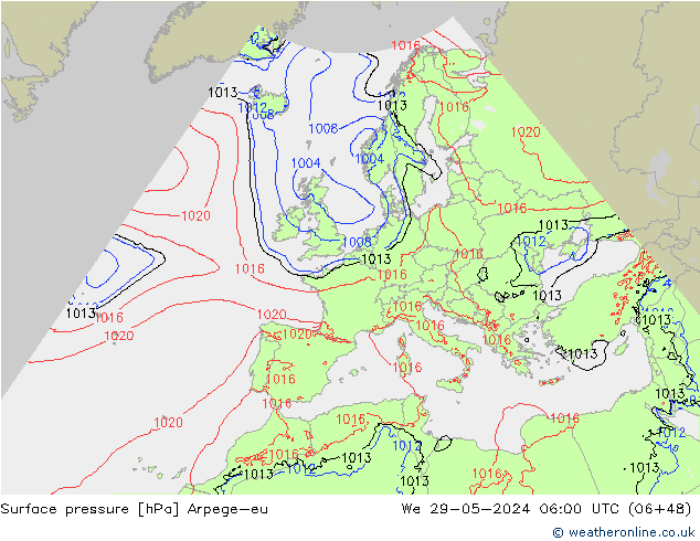 Surface pressure Arpege-eu We 29.05.2024 06 UTC