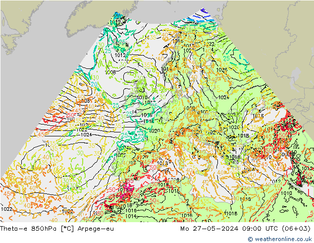 Theta-e 850hPa Arpege-eu Seg 27.05.2024 09 UTC