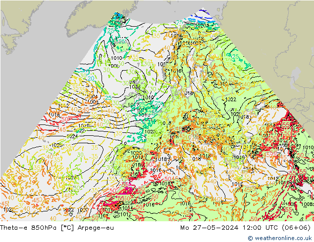 Theta-e 850hPa Arpege-eu Mo 27.05.2024 12 UTC