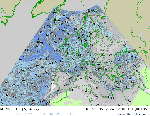 RH 925 hPa Arpege-eu Mo 27.05.2024 12 UTC