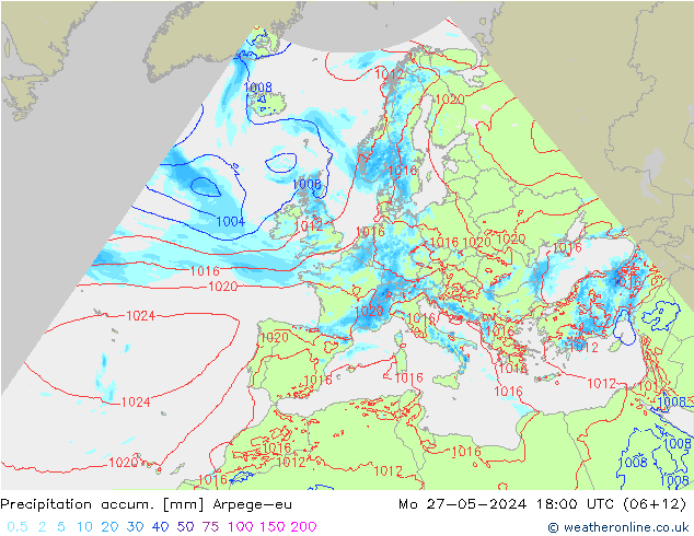 Precipitation accum. Arpege-eu 星期一 27.05.2024 18 UTC
