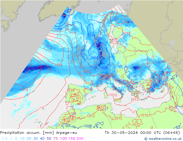 Precipitation accum. Arpege-eu gio 30.05.2024 00 UTC