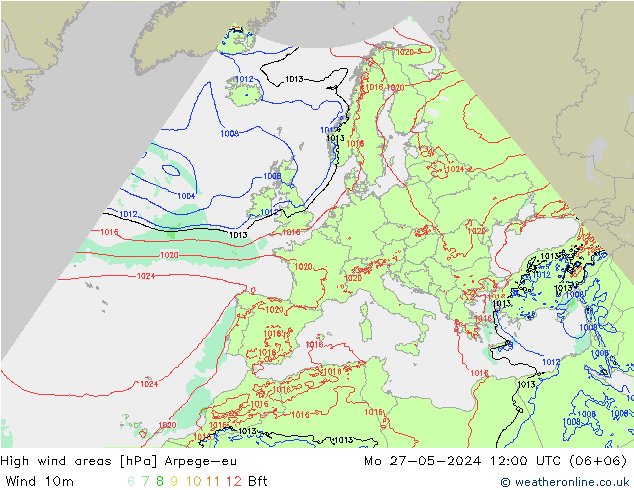 High wind areas Arpege-eu Mo 27.05.2024 12 UTC