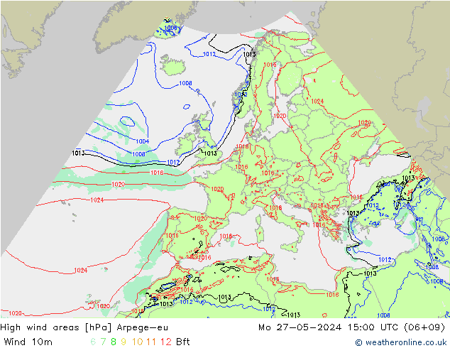 High wind areas Arpege-eu  27.05.2024 15 UTC