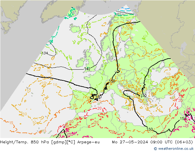 Yükseklik/Sıc. 850 hPa Arpege-eu Pzt 27.05.2024 09 UTC