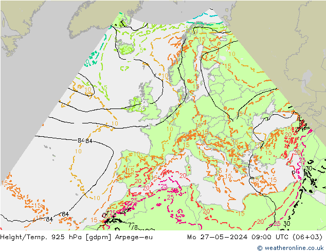 Height/Temp. 925 гПа Arpege-eu пн 27.05.2024 09 UTC