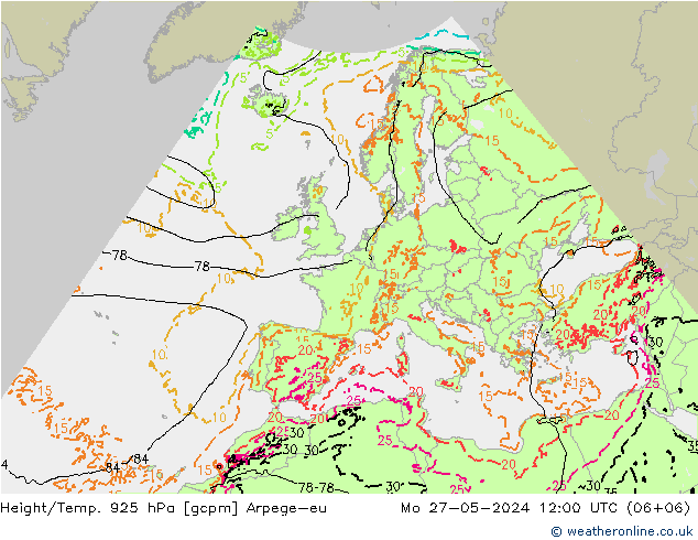 Hoogte/Temp. 925 hPa Arpege-eu ma 27.05.2024 12 UTC