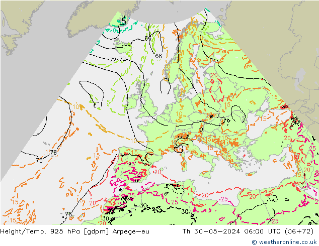 Height/Temp. 925 hPa Arpege-eu Čt 30.05.2024 06 UTC