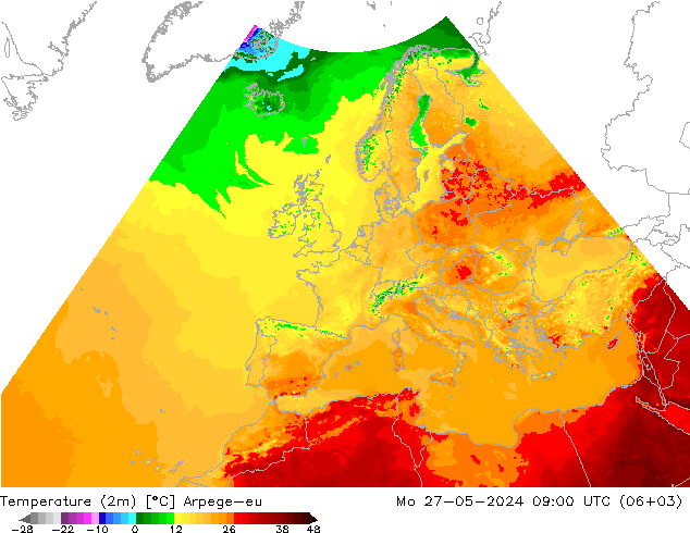 карта температуры Arpege-eu пн 27.05.2024 09 UTC