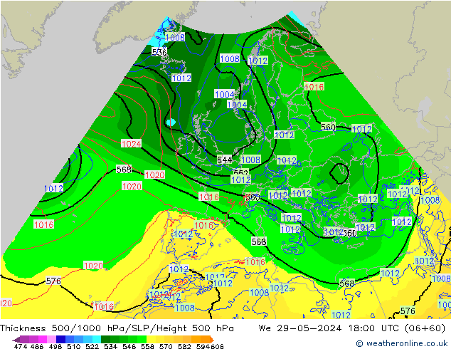 Thck 500-1000hPa Arpege-eu śro. 29.05.2024 18 UTC