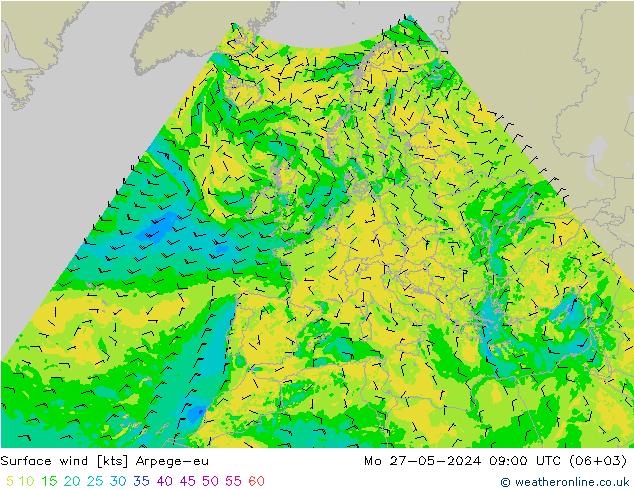 Viento 10 m Arpege-eu lun 27.05.2024 09 UTC