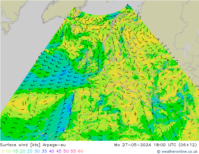 Surface wind Arpege-eu Mo 27.05.2024 18 UTC