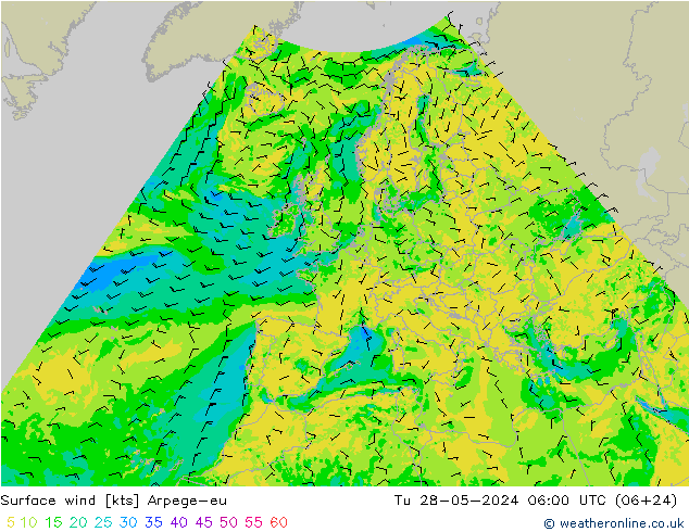Rüzgar 10 m Arpege-eu Sa 28.05.2024 06 UTC