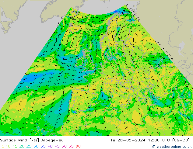 Viento 10 m Arpege-eu mar 28.05.2024 12 UTC