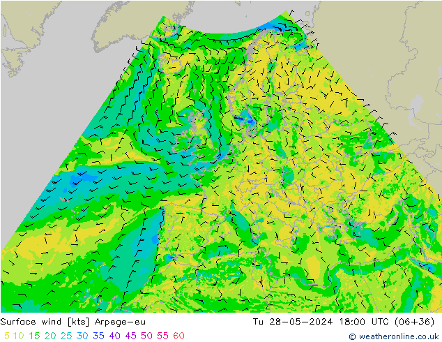 Rüzgar 10 m Arpege-eu Sa 28.05.2024 18 UTC
