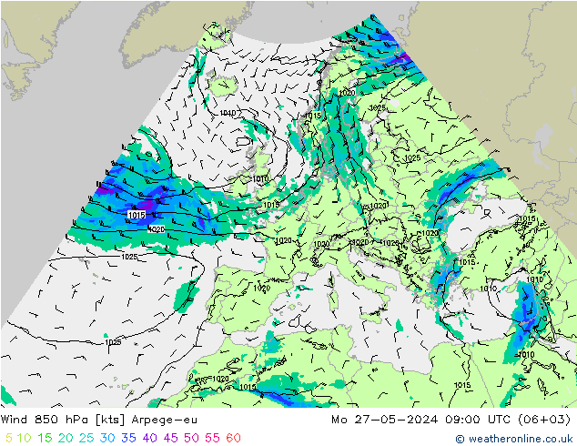 风 850 hPa Arpege-eu 星期一 27.05.2024 09 UTC