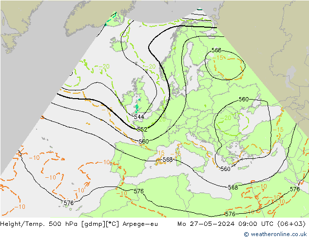 Yükseklik/Sıc. 500 hPa Arpege-eu Pzt 27.05.2024 09 UTC