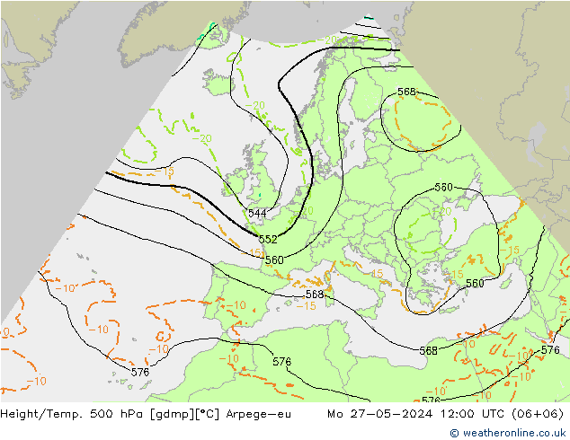 Height/Temp. 500 hPa Arpege-eu 星期一 27.05.2024 12 UTC