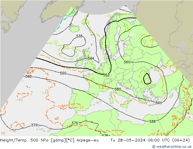 Height/Temp. 500 hPa Arpege-eu Tu 28.05.2024 06 UTC