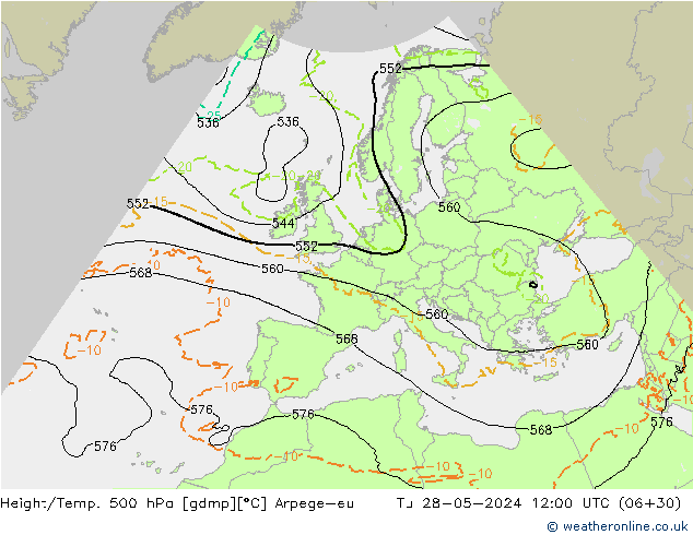 Height/Temp. 500 hPa Arpege-eu Tu 28.05.2024 12 UTC