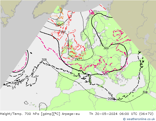 Geop./Temp. 700 hPa Arpege-eu jue 30.05.2024 06 UTC