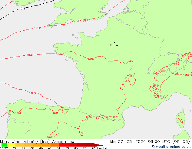 Max. wind snelheid Arpege-eu ma 27.05.2024 09 UTC