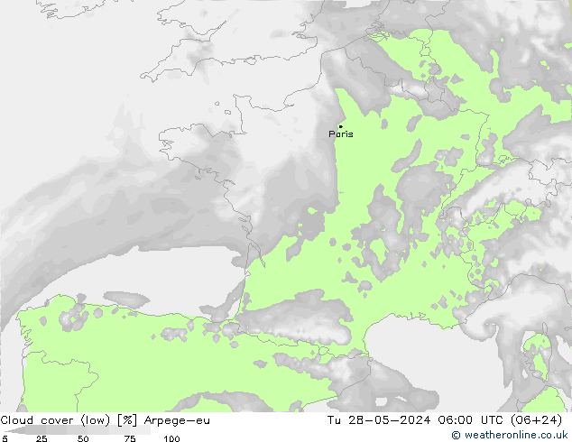 nízká oblaka Arpege-eu Út 28.05.2024 06 UTC