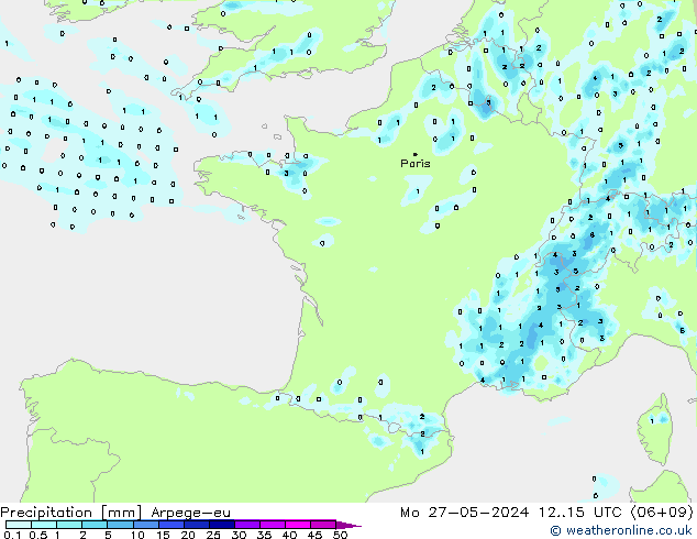 Precipitation Arpege-eu Mo 27.05.2024 15 UTC