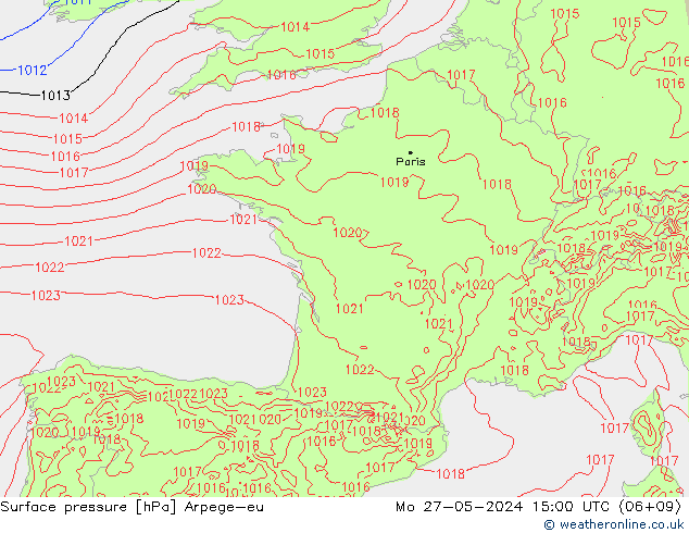 Surface pressure Arpege-eu Mo 27.05.2024 15 UTC