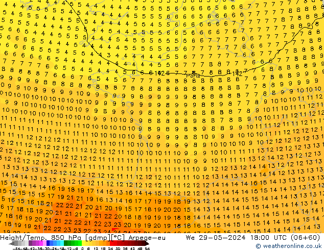 Yükseklik/Sıc. 850 hPa Arpege-eu Çar 29.05.2024 18 UTC