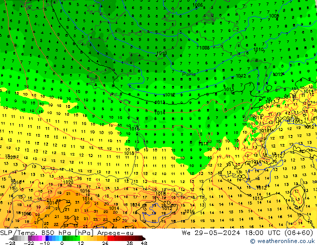 SLP/Temp. 850 hPa Arpege-eu We 29.05.2024 18 UTC