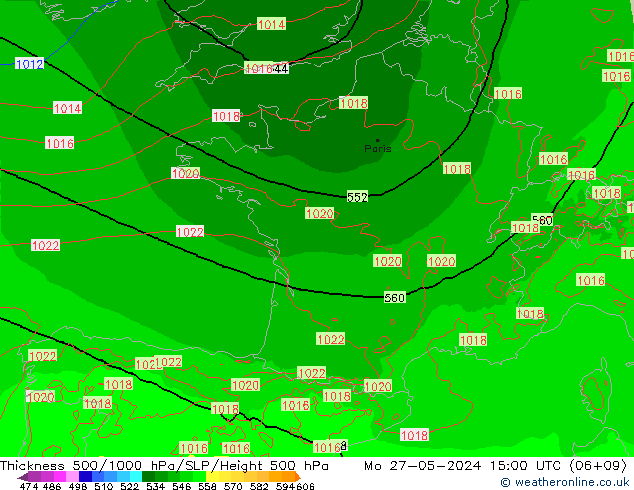 Thck 500-1000hPa Arpege-eu Mo 27.05.2024 15 UTC