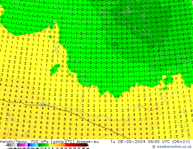 Height/Temp. 700 hPa Arpege-eu  28.05.2024 06 UTC