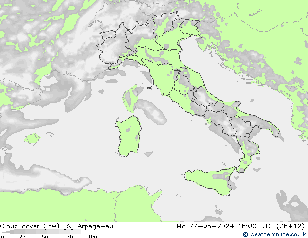 nízká oblaka Arpege-eu Po 27.05.2024 18 UTC