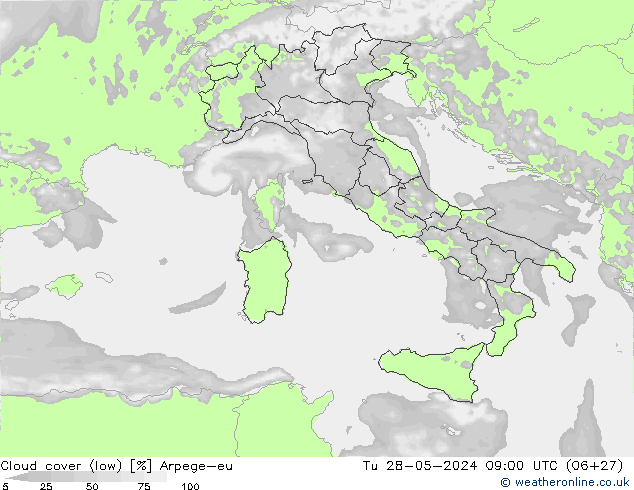 Bewolking (Laag) Arpege-eu di 28.05.2024 09 UTC