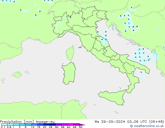 Precipitazione Arpege-eu mer 29.05.2024 06 UTC