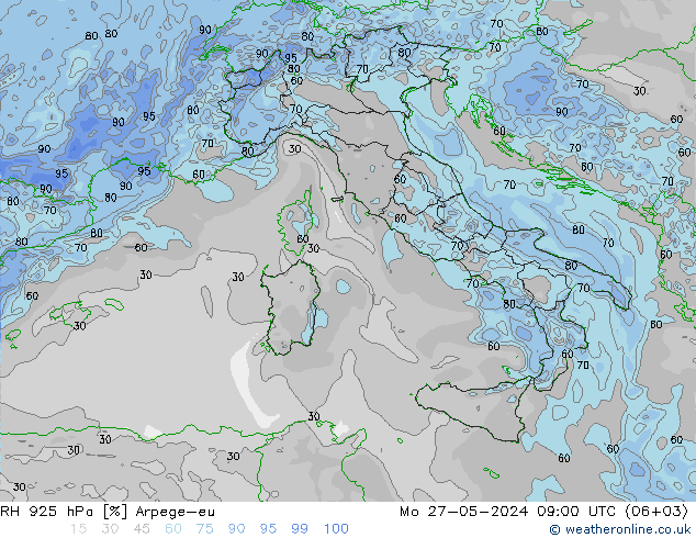 RH 925 hPa Arpege-eu pon. 27.05.2024 09 UTC