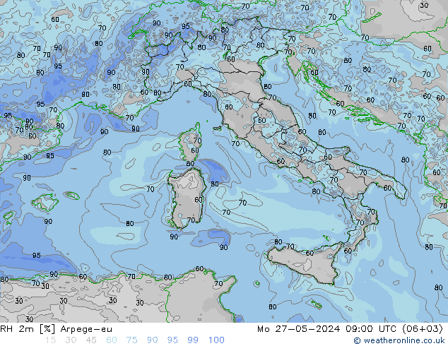 RH 2m Arpege-eu Seg 27.05.2024 09 UTC