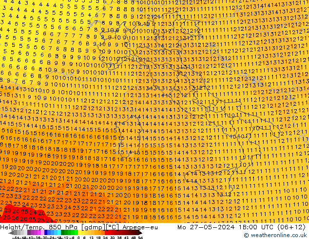 Height/Temp. 850 hPa Arpege-eu Mo 27.05.2024 18 UTC