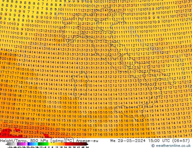 Géop./Temp. 850 hPa Arpege-eu mer 29.05.2024 15 UTC