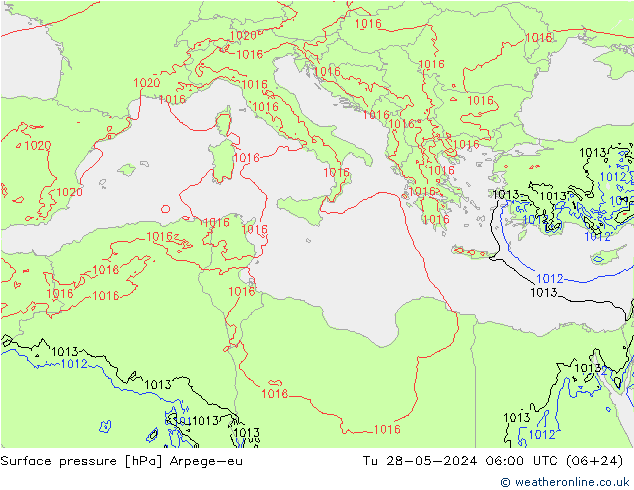 Atmosférický tlak Arpege-eu Út 28.05.2024 06 UTC