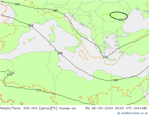 Hoogte/Temp. 500 hPa Arpege-eu wo 29.05.2024 06 UTC