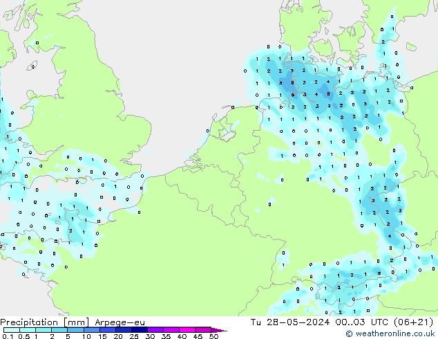 осадки Arpege-eu вт 28.05.2024 03 UTC