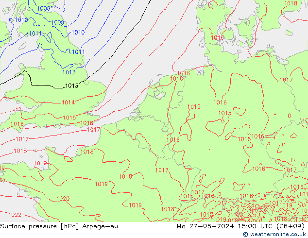 Atmosférický tlak Arpege-eu Po 27.05.2024 15 UTC