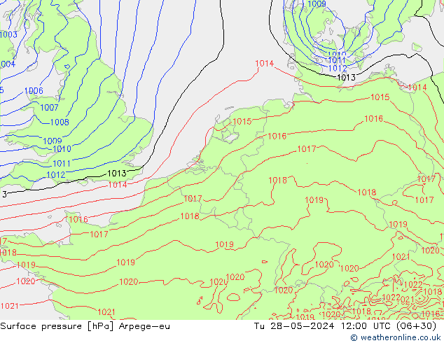 Atmosférický tlak Arpege-eu Út 28.05.2024 12 UTC