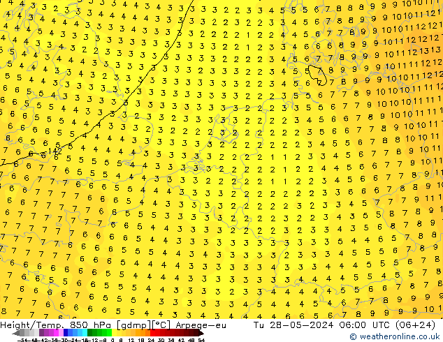 Height/Temp. 850 hPa Arpege-eu Út 28.05.2024 06 UTC