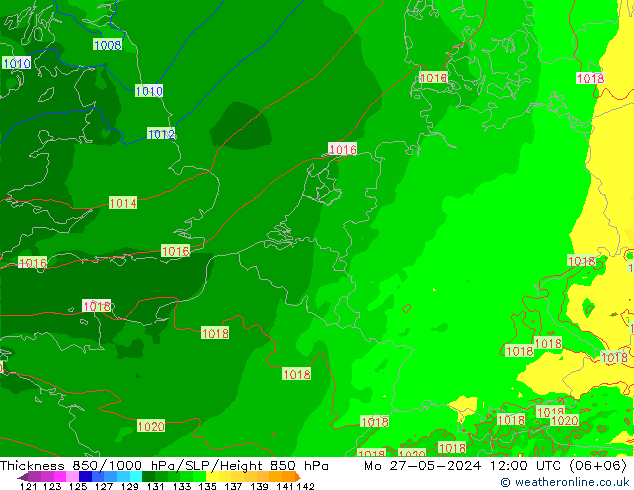 Thck 850-1000 hPa Arpege-eu Mo 27.05.2024 12 UTC