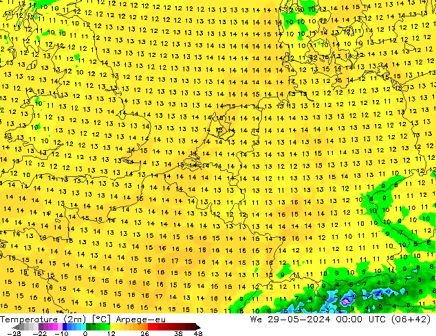 карта температуры Arpege-eu ср 29.05.2024 00 UTC