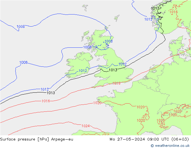 Surface pressure Arpege-eu Mo 27.05.2024 09 UTC