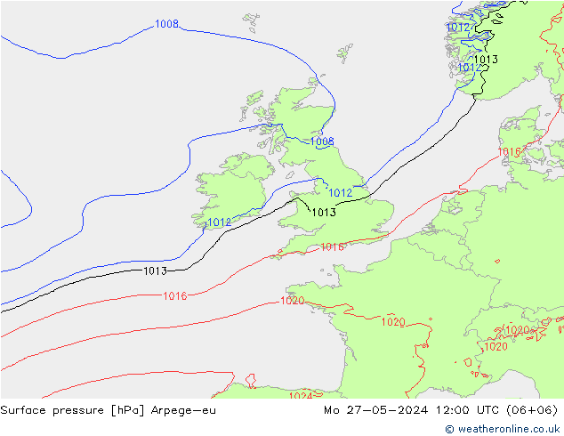 Surface pressure Arpege-eu Mo 27.05.2024 12 UTC